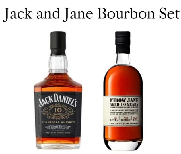Savor the rich flavor of two 10-year Jack & Jane Bourbons in this elegant set—perfect for sipping, sharing, or gifting. A must-have for any bourbon lover!