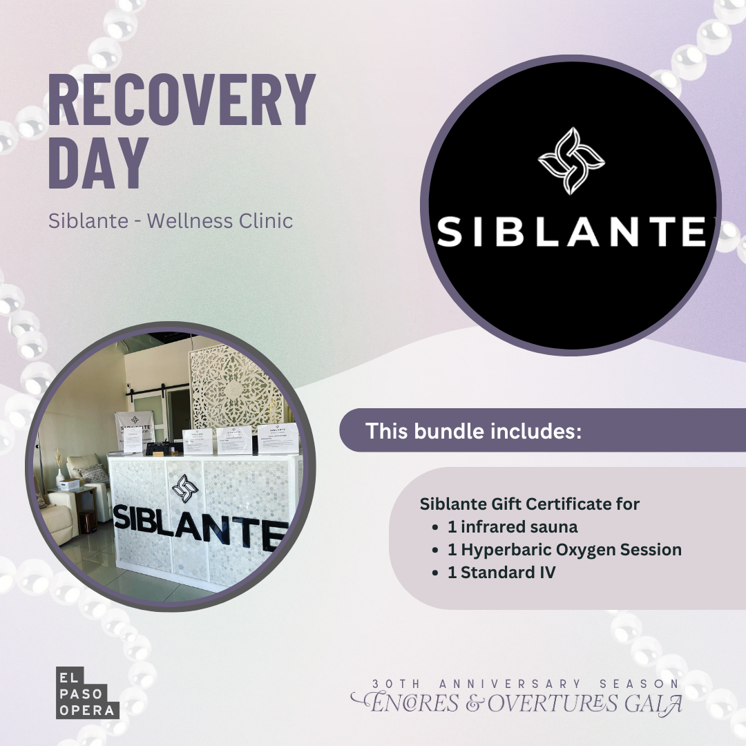 Siblante Wellness Clinic gift certificate towards infrared session, IV therapy and hyperbaric oxygen session.