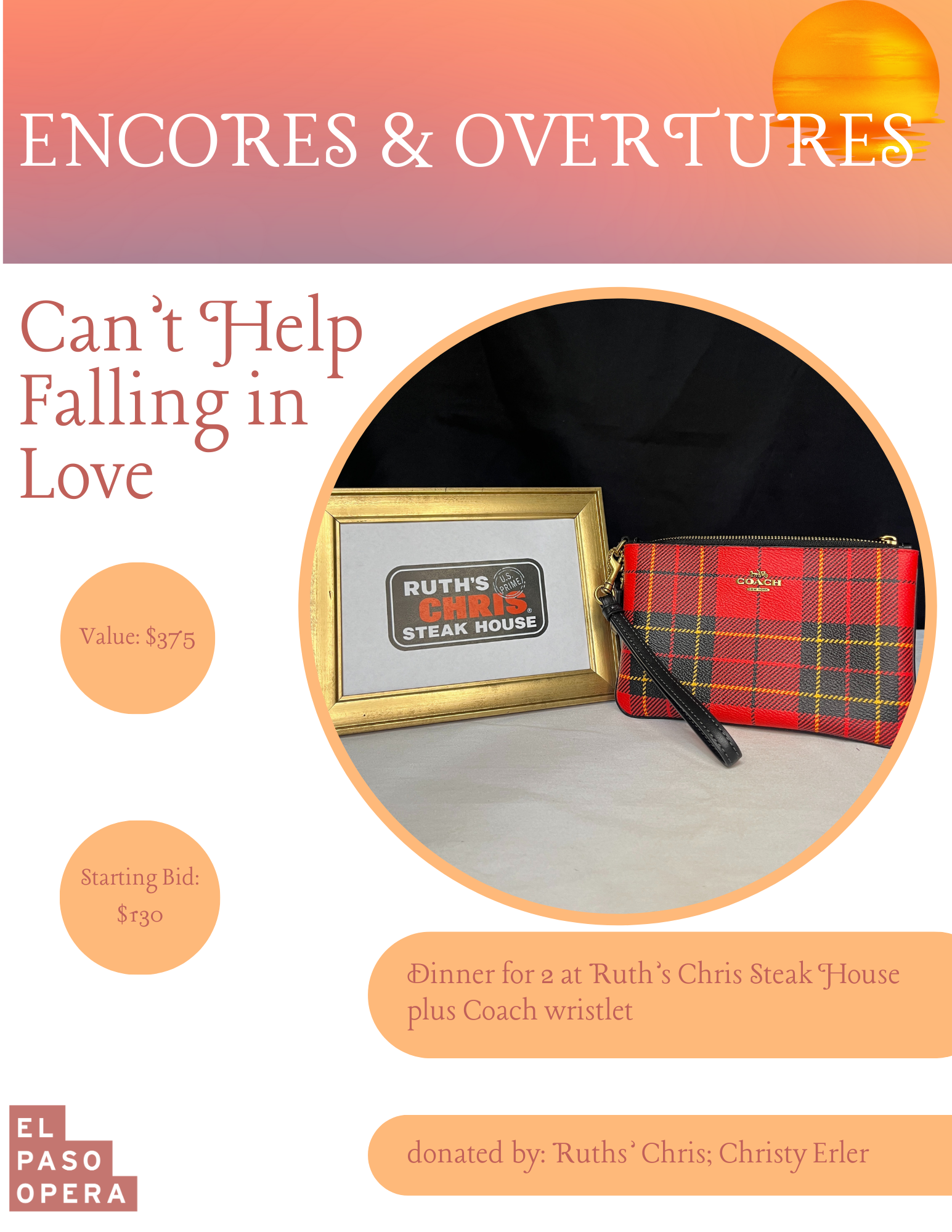 Dinner for 2 at Ruth's Chris Steakhouse; Coach wristlet