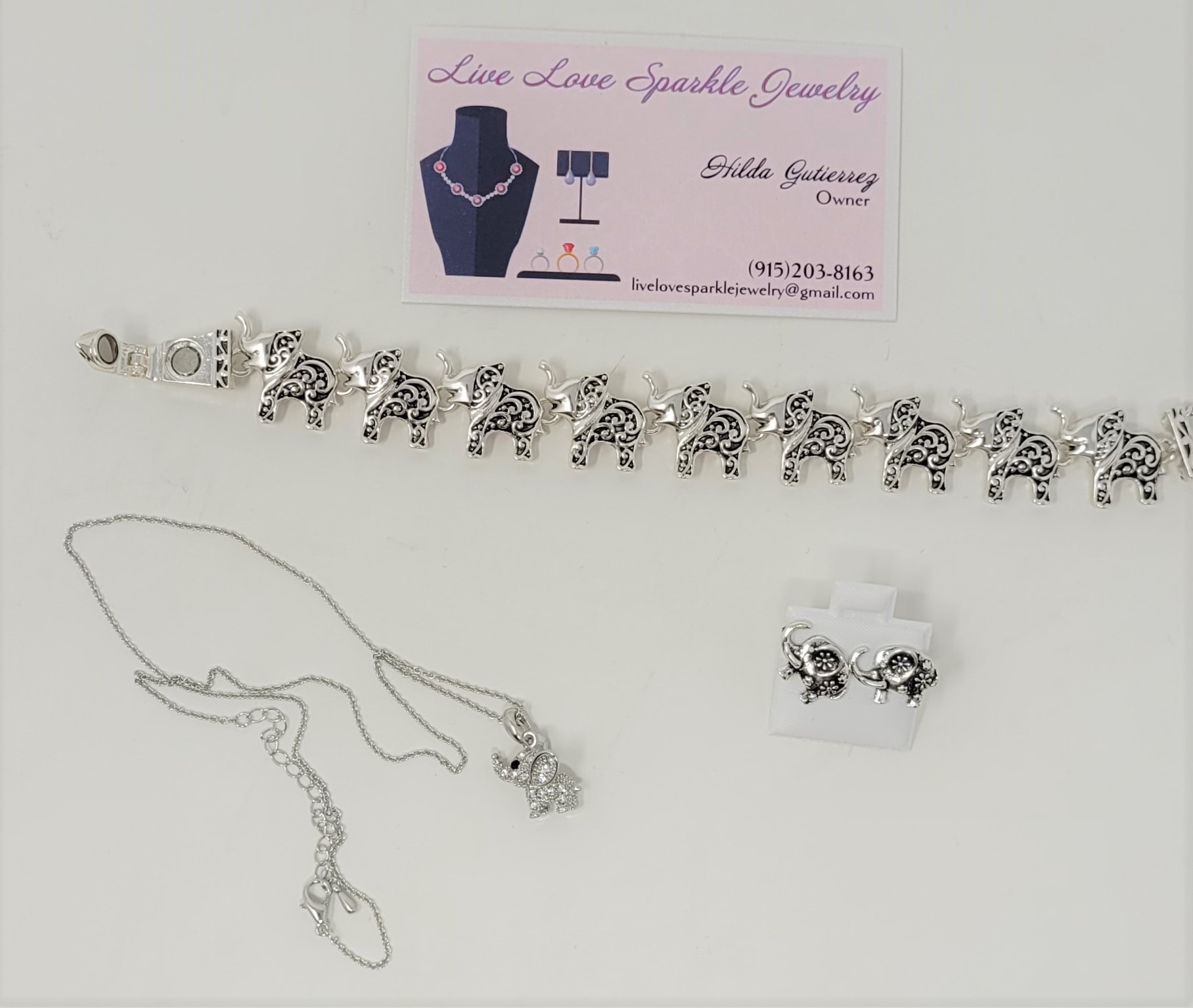 Elephant bracelet, necklace & earrings set