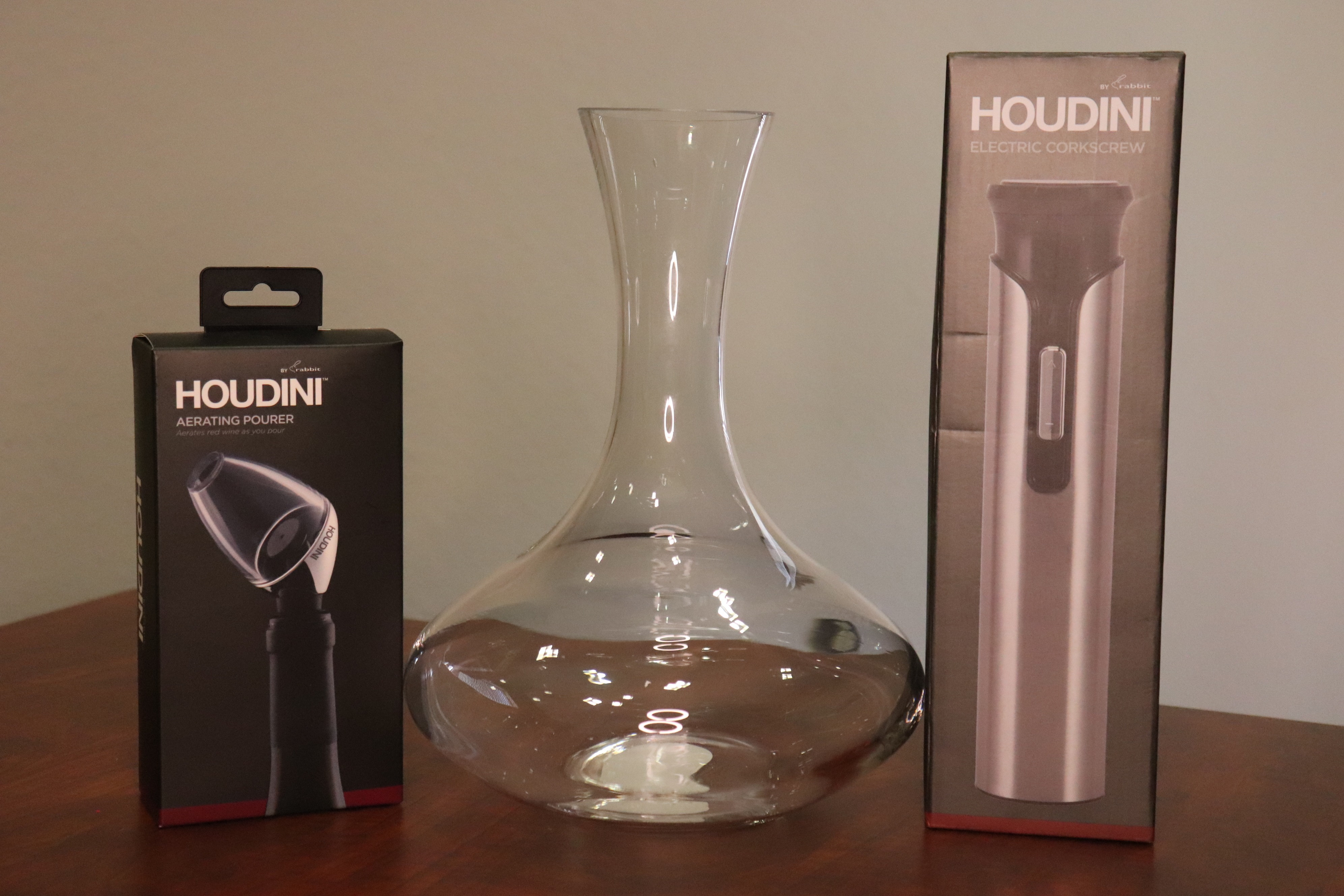 Decanter, Houdini Electric Corkscrew, and Houdini Aerator