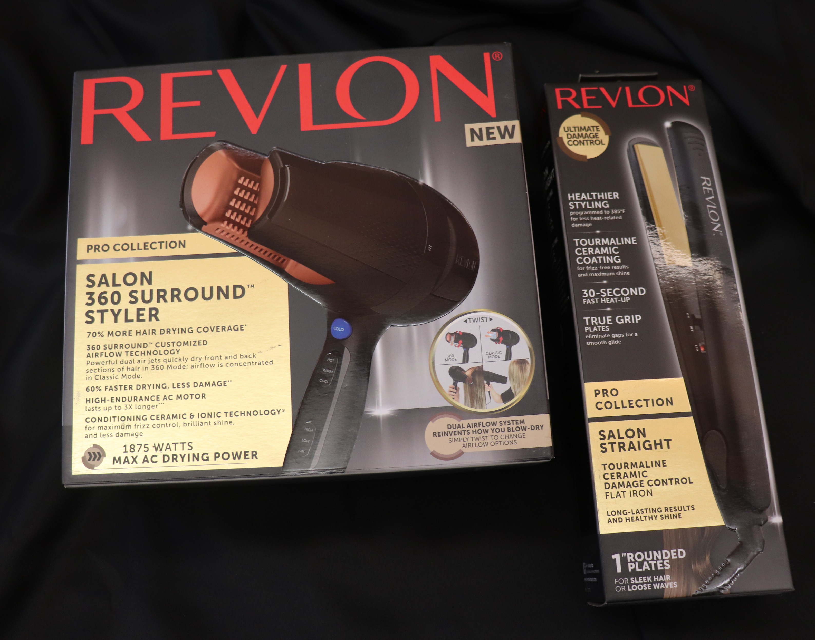 Revlon flat iron straightener and blow dryer/styler.