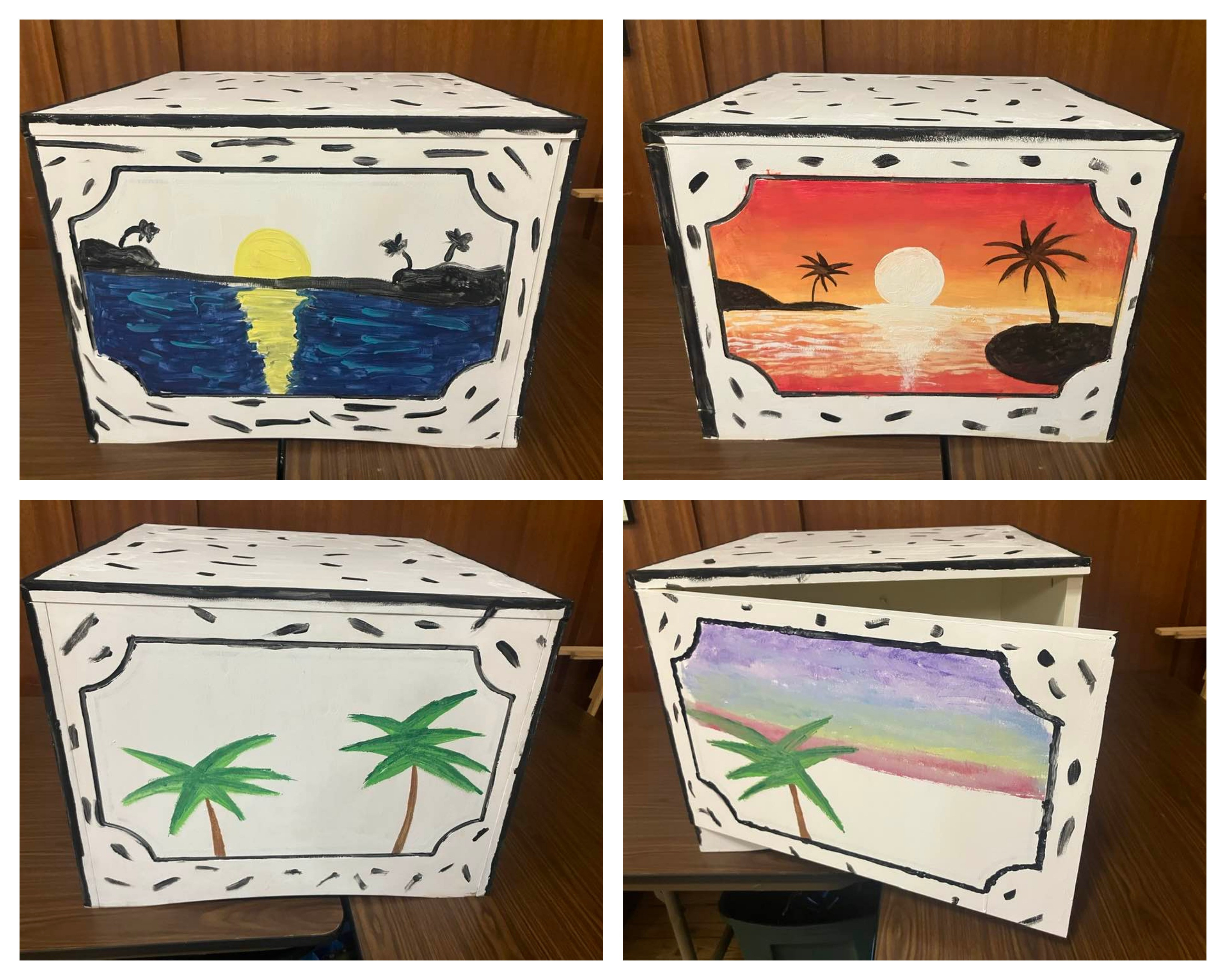 Single-door cabinet painted by children and adolescents from the Lee & Beulah Moor Children's Home  22x16.5