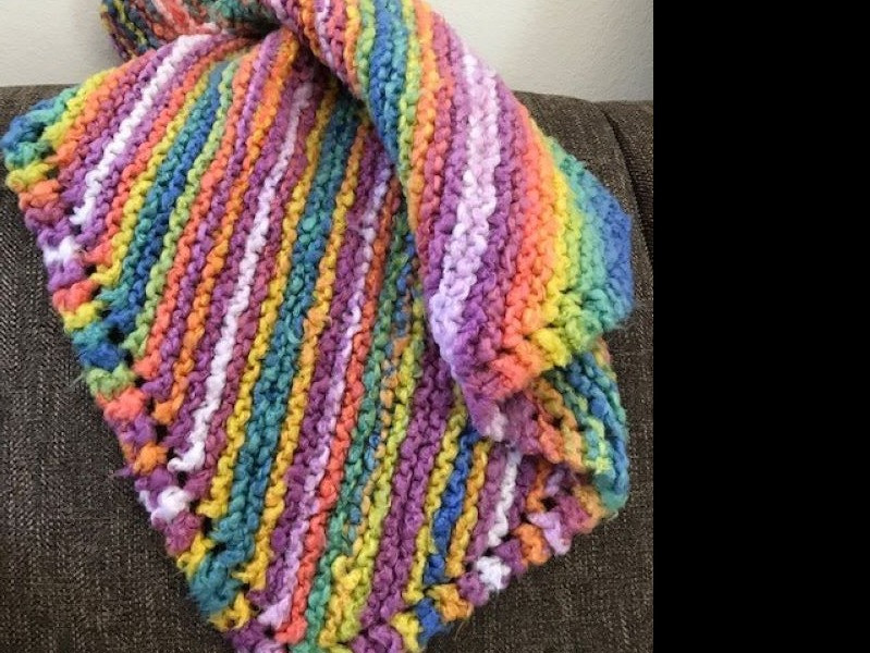 Hand Knit Baby Blanket - Multi-color 26" x 26"