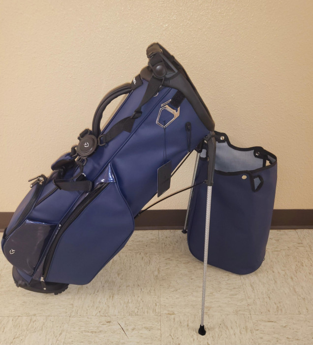 A beautiful navy blue, Vessel golf bag. This bag is valued at $429.