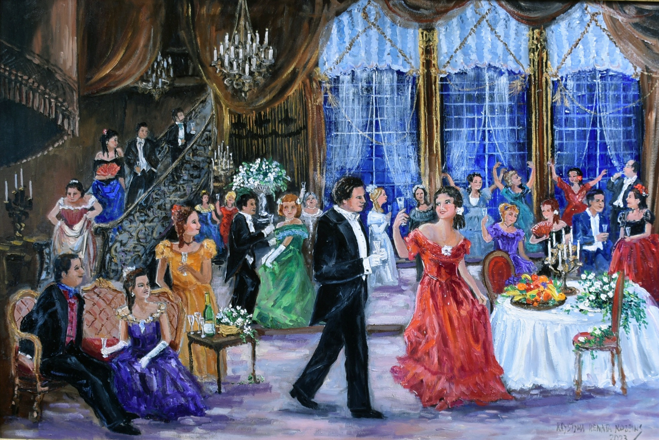 Framed original artwork inspired by Act I of "La Traviata"; a portion of the proceeds of this sale will support the Soldier Art Workshops nonprofit