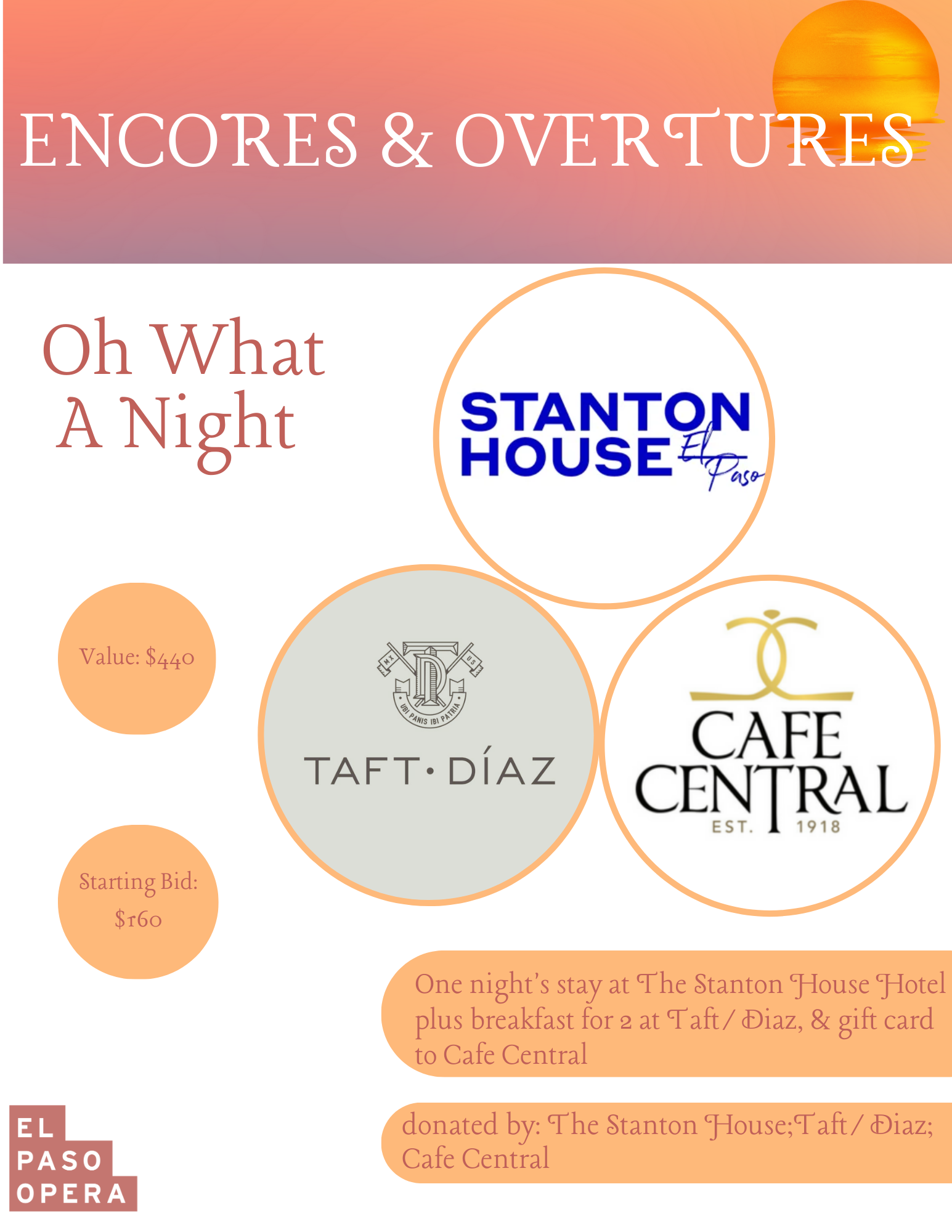 One night stay at The Stanton House hotel; Gift Card to Cafe Central; Breakfast for two at Taft/Diaz