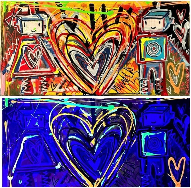 20"x10" Uv Reactive original artwork by iconic El Paso artist Diego Robot. Signed and dated Feb. 2026