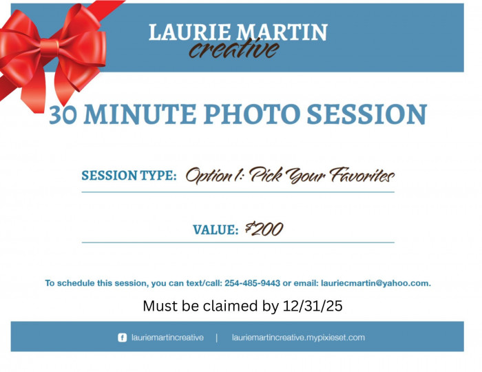 30 minute photo session, pick your favorites.