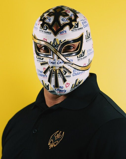 A one of a kind, autographed mask donated by Cinta de Oro, formerly Sin Cara of the WWE. Cinta de Oro is a native El Pasoan supporting sick and injured children in the greater El Paso area.