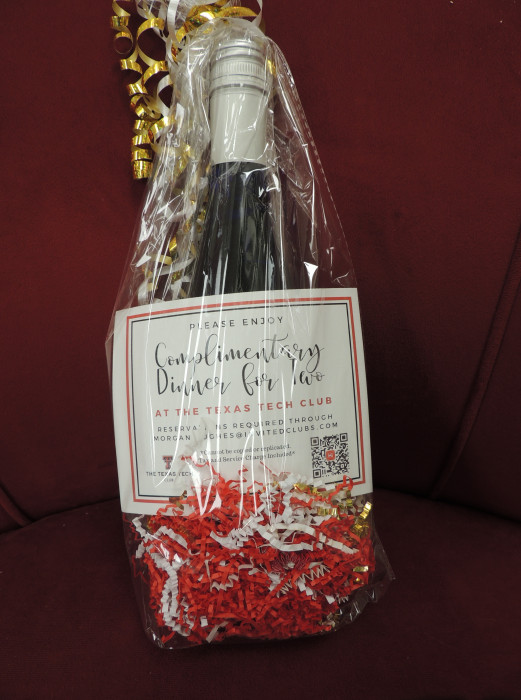 Complimentary Dinner for 2 at the Texas Tech Club, along with a bottle of wine from Newsom Cellars.