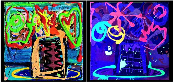 8"x8" UV reactive original artwork by incredible local artist Diego Robot who signed and dated the piece in 2025.