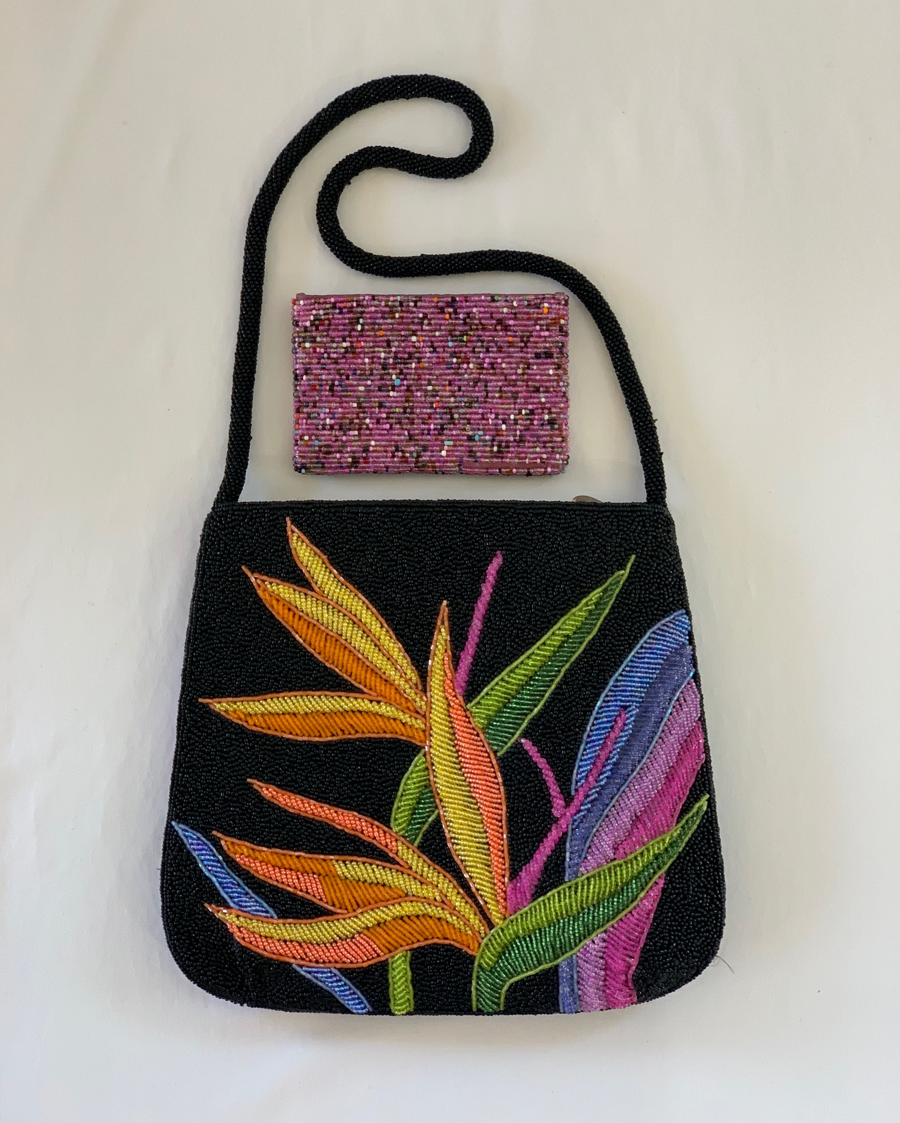 Black flower beaded shoulder bag with matching wallet. Great condition.