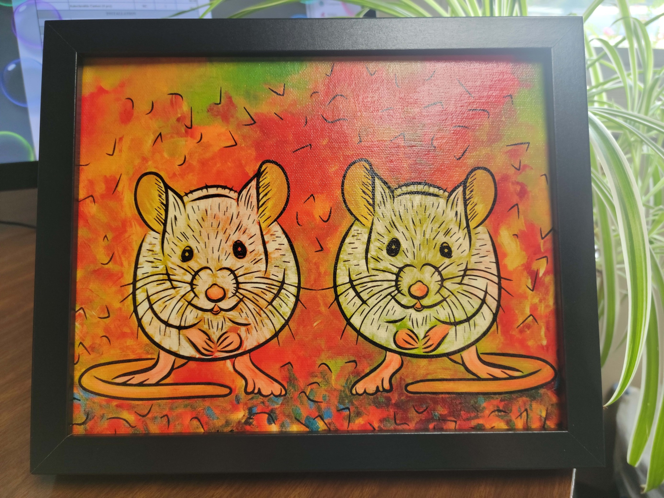 Art print on canvas of 2 mice. Entitled "Squeak Squeak". An original commission of Joel Taylor, DC based artist. 11" x 9"