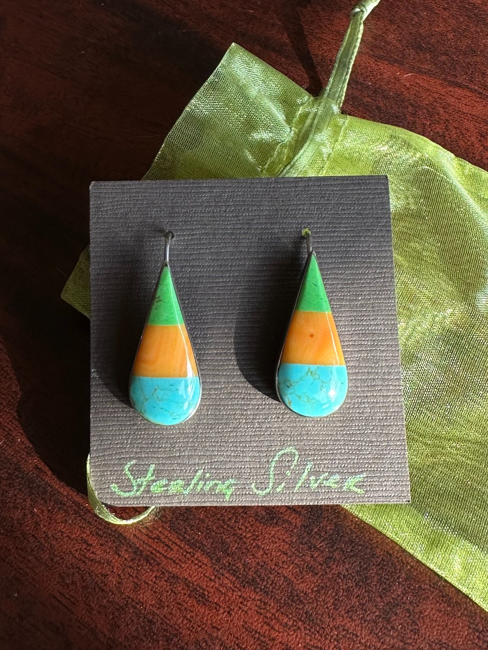 Sterling Silver, Turquoise & Coral Earrings