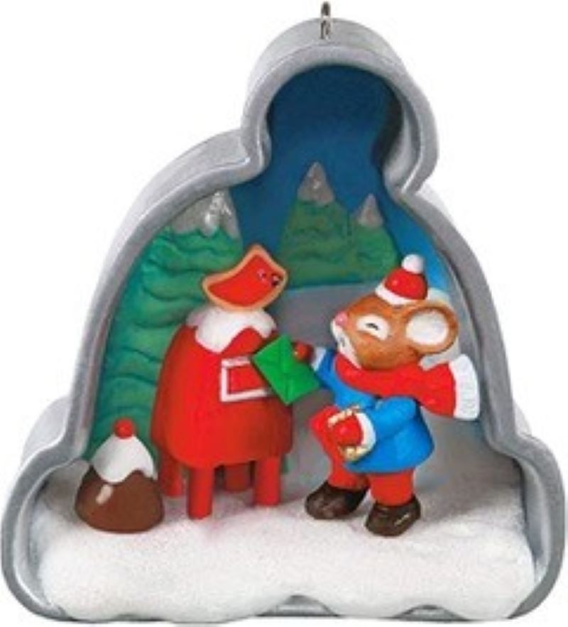 Mouse Christmas Ornament - plastic, lead-free. Measures 2.6" W x 2.8" H x 1.6" D