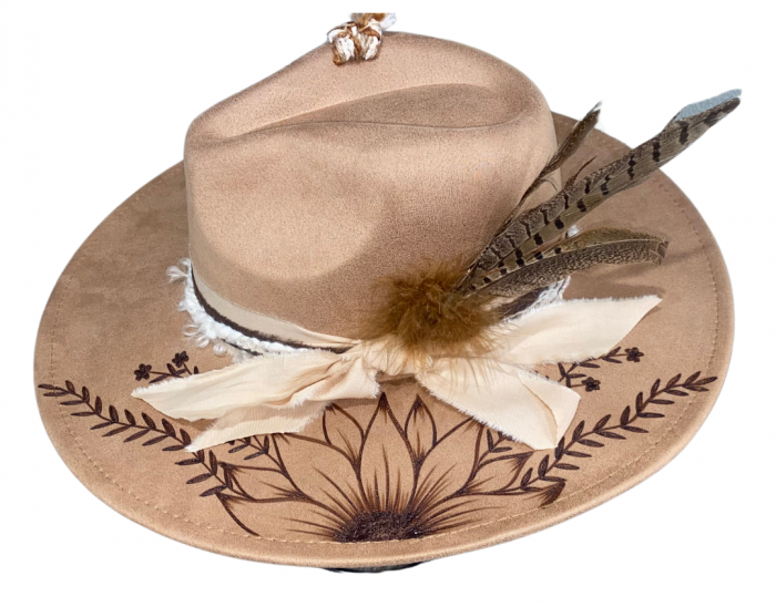 Custom Hand Burned Hat, Wide Brim, Branded