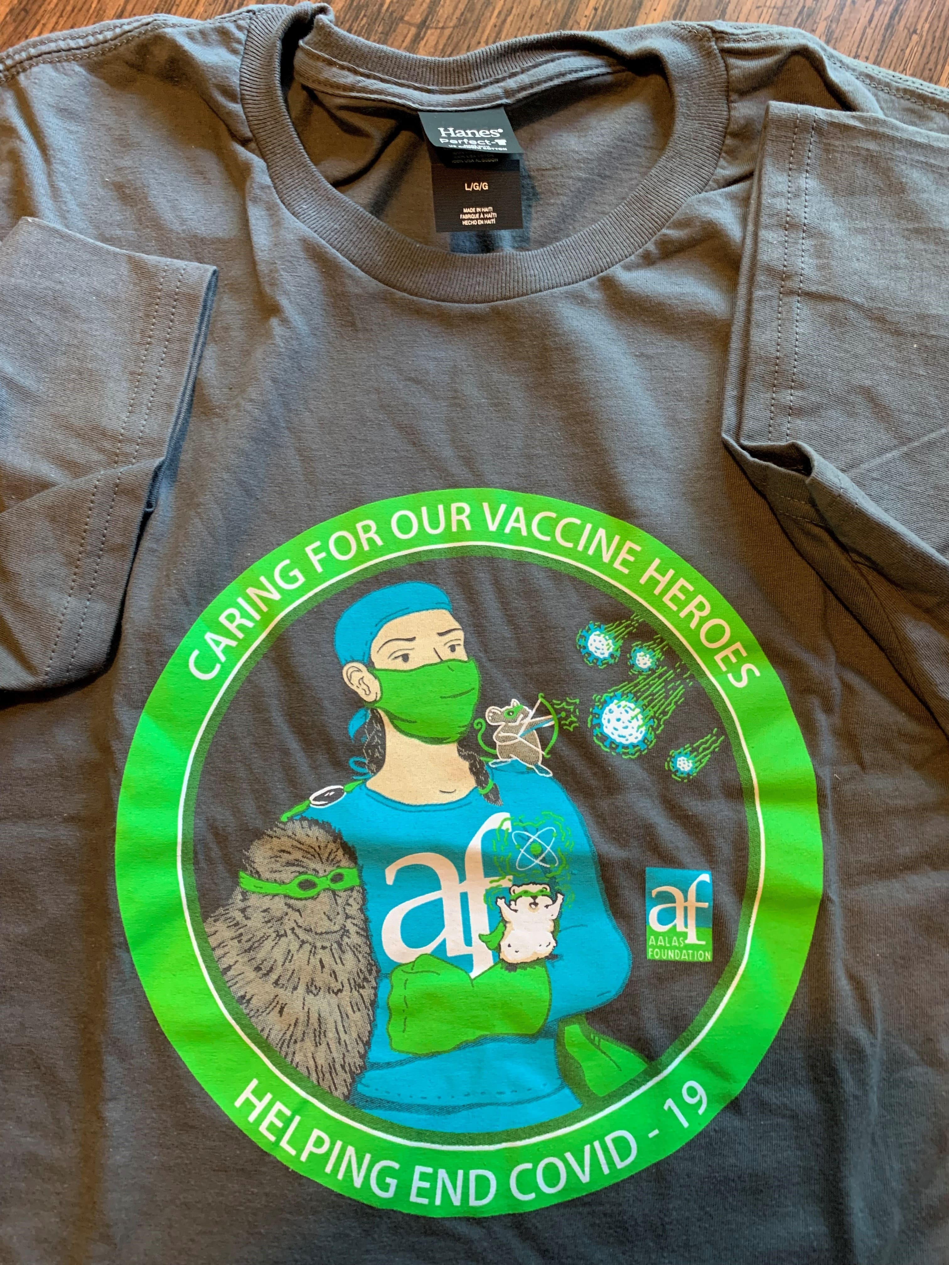 AALAS Foundation "Caring for Vaccine Heroes" t-shirt. Short Sleeve. Size Large