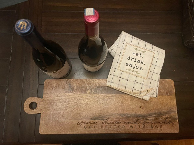 Cheeseboard, Wine and Kitchen Towel
