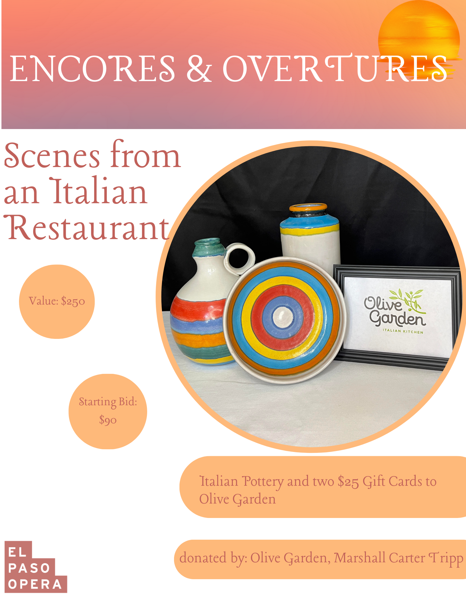 Italian Pottery plus $50 to Olive Garden