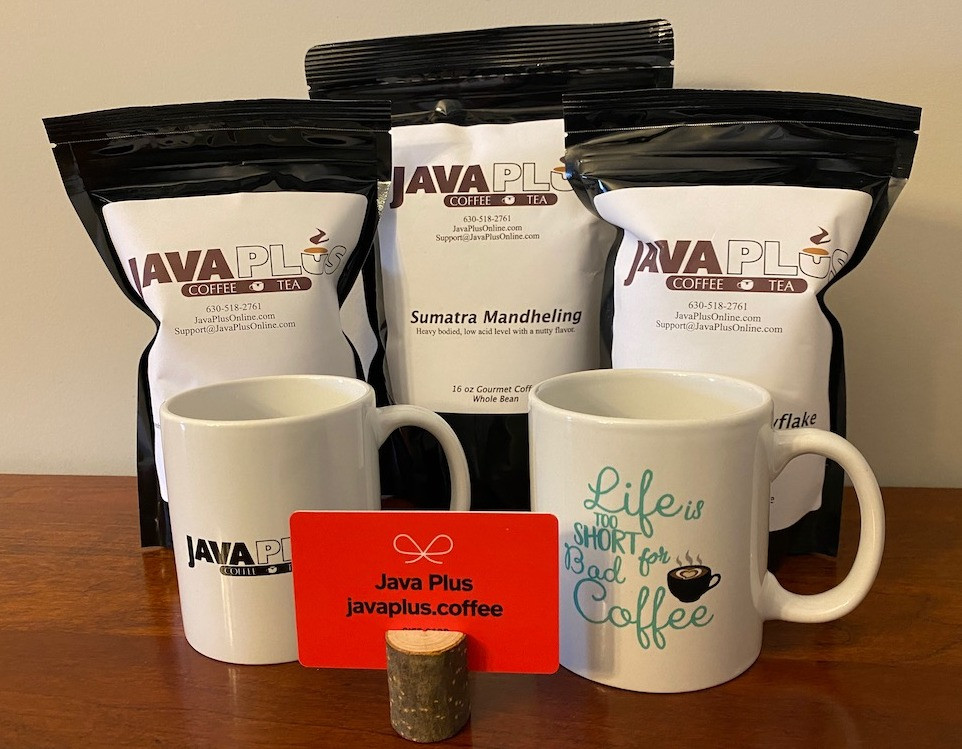 2#  private label coffee, 2 coffee mugs, and a $20 gift card to Java Plus.