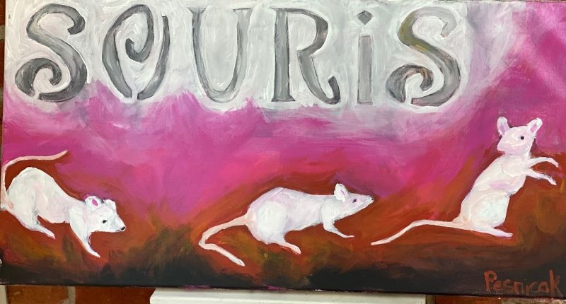 "Souris" by Pesicok.  "Souris" means "mouse" in French. The artist is a research scientist. 24" x 12"