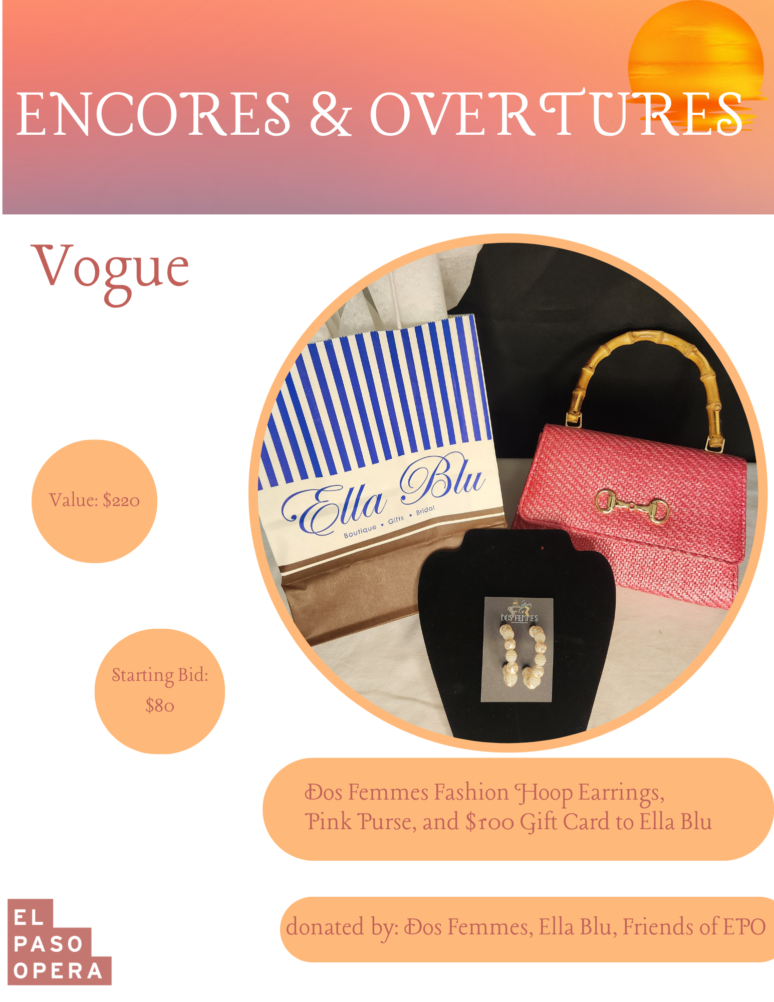 Dos Femmes Fashion Hoop Earrings, pink purse & $100 GC to Ella Blue
