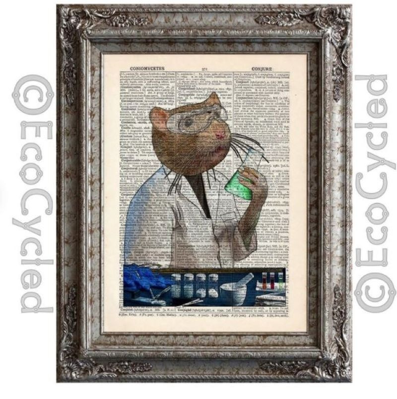 Lab Rat Scientist printed on Vintage Dictionary - Art Print (FRAME NOT INCLUDED) - Print is 8.4" x 10.8"