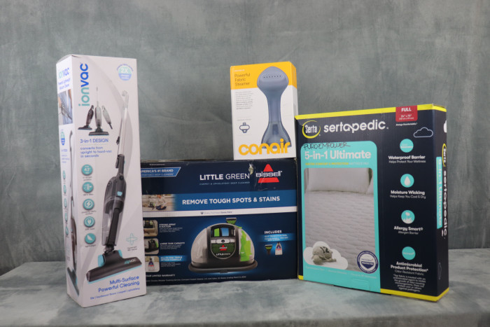 Little Green uses powerful spray and suction to lift small stains and dirt from carpets, upholstery, and car interiors.
This fast-heating, dual-setting Conair Garment Steamer quickly removes wrinkles from hanging or flat clothes without needing an ironing board.
This ultra-lightweight five-pound vacuum quickly converts from an upright floor cleaner to a versatile handheld tool for tight corners and stairs.
The Mattress Pad is a soft, cooling, waterproof, and hypoallergenic cover that protects against stains and odors while remaining easy to machine wash.