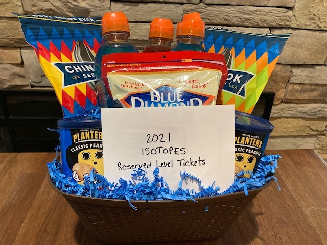 2021- 4 Isotopes reserved level seating tickets, gatorade, sunflower seeds, blue diamond almonds, and peanuts