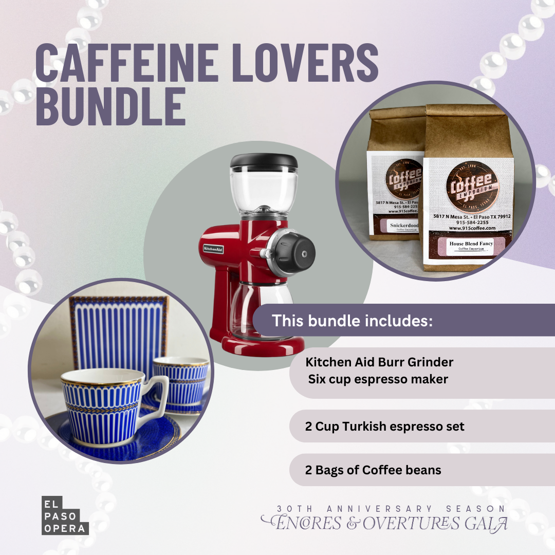 Kitchen Aid Burr grinder six cup espresso grinder, 2 cup Turkish espresso set, 2 bags of Coffee Emporium coffee beans