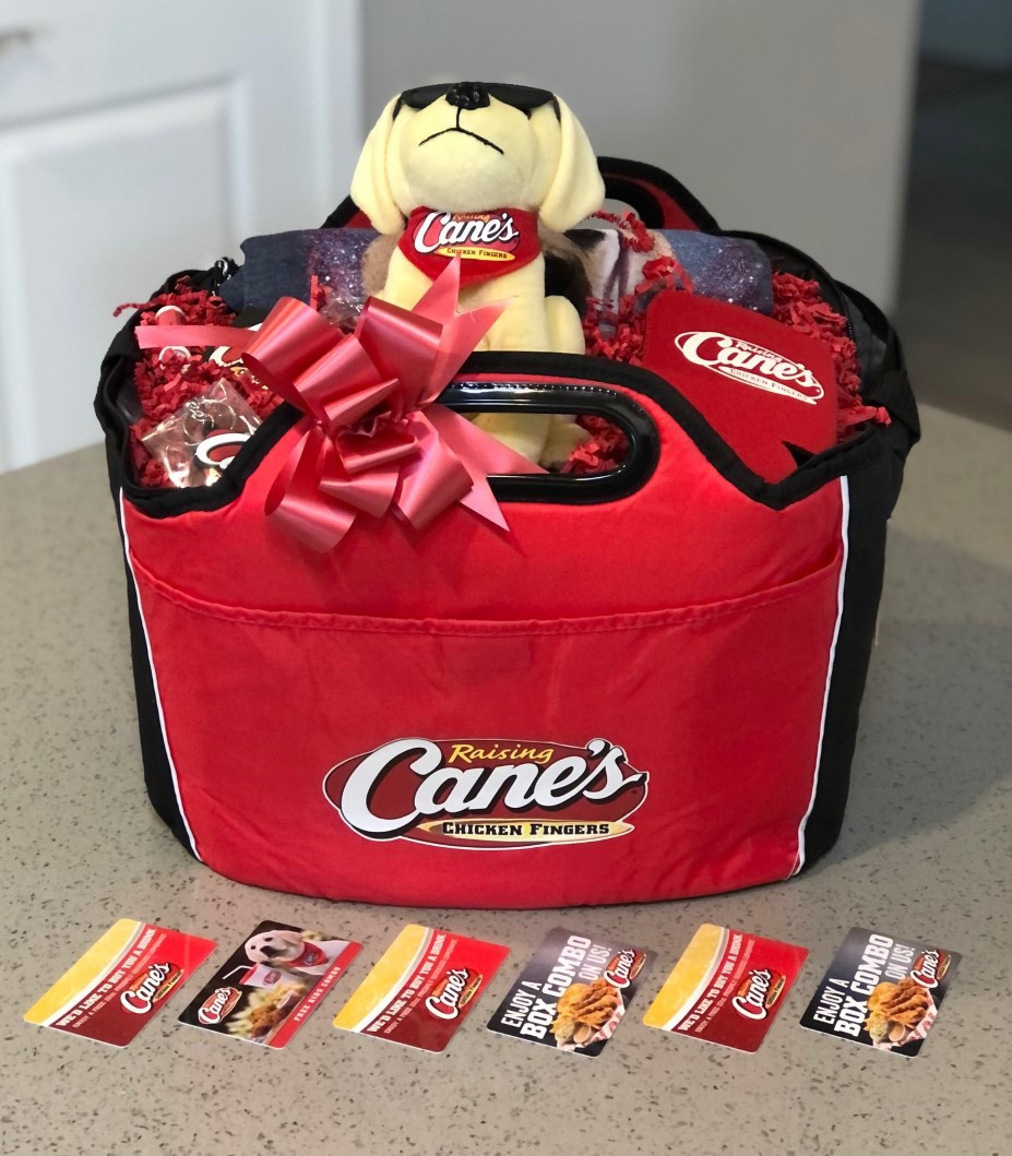 Cane's basket with swag and coupons
