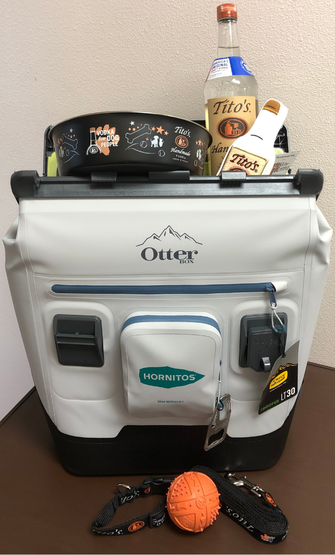 OtterBox 30-Quart Softside Trooper Cooler with Carry Strap, 1L bottle of Tito's Vodka, 2 Tito's dog toys, Tito's dog bowl, and Tito's dog collar and leash