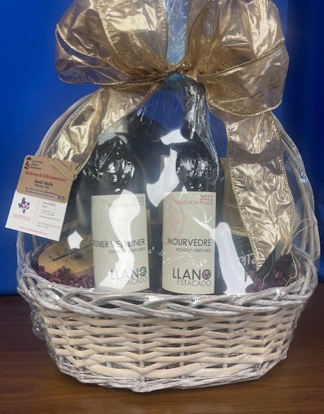 2 bottles of wine, cheese, toffee, chirpy top wine pourer, tshirt, hat