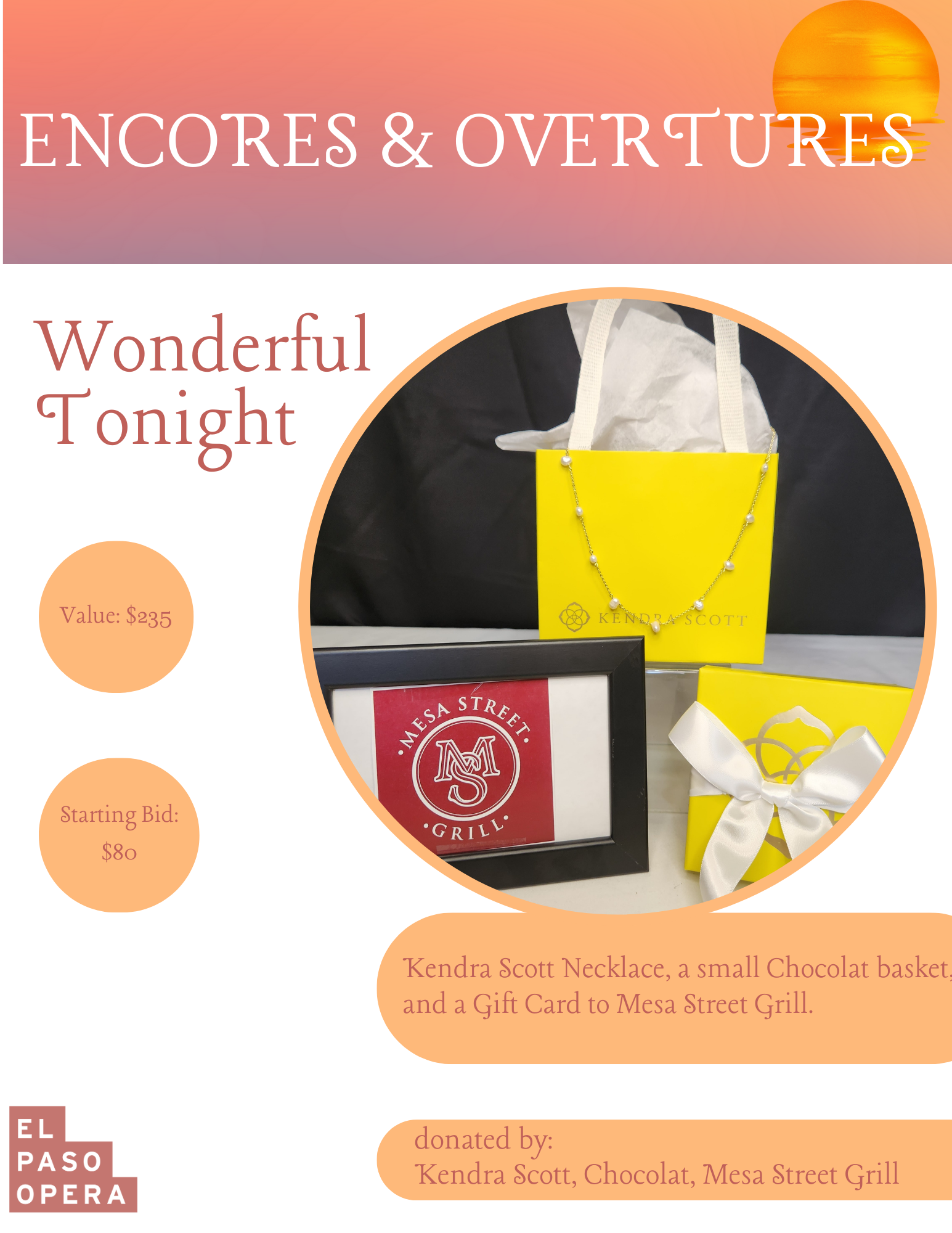 Kendra Scott necklace,  Mesa Street Grill gift card