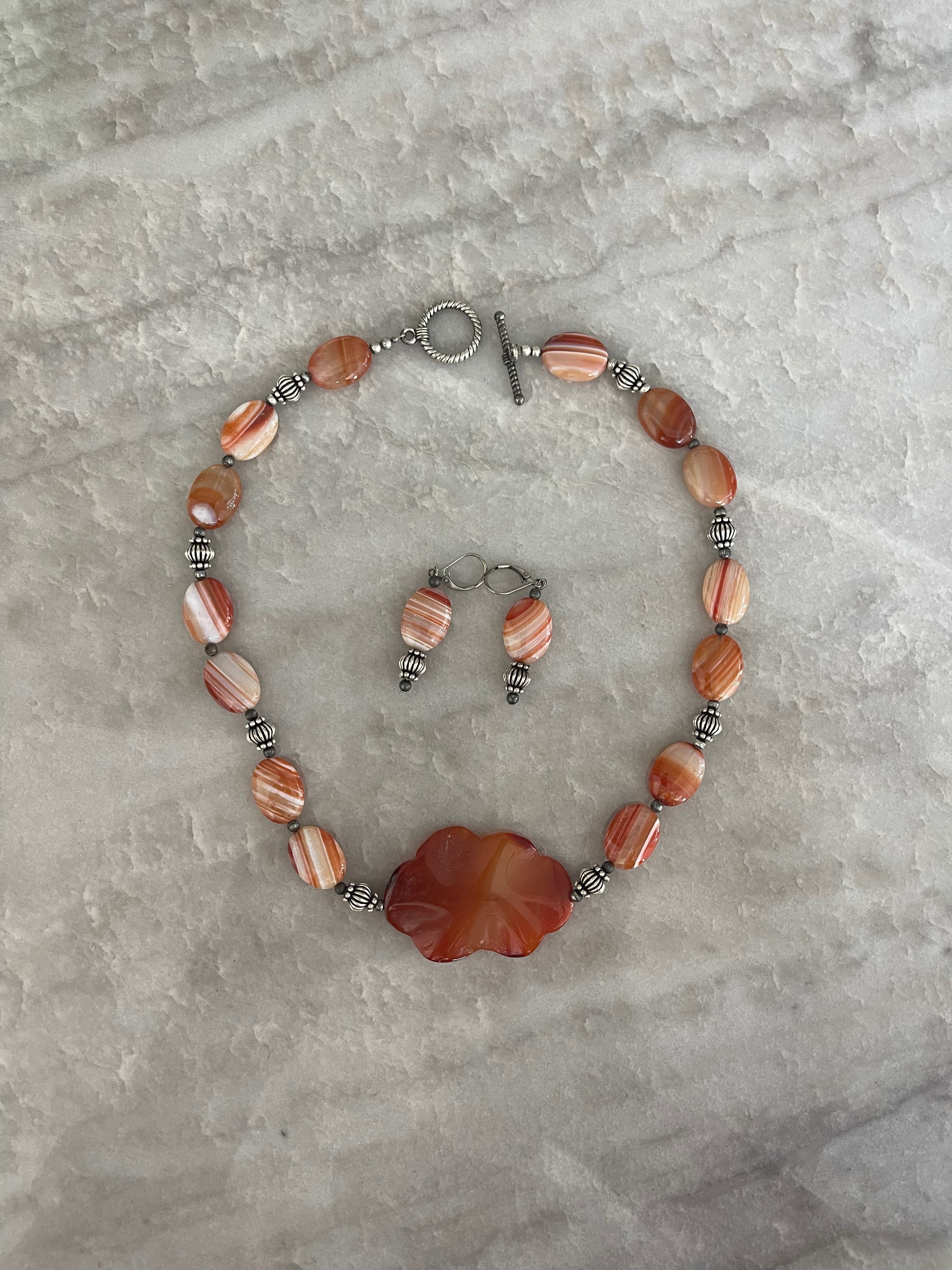 Handmade Sardonyx Necklace and Earrings