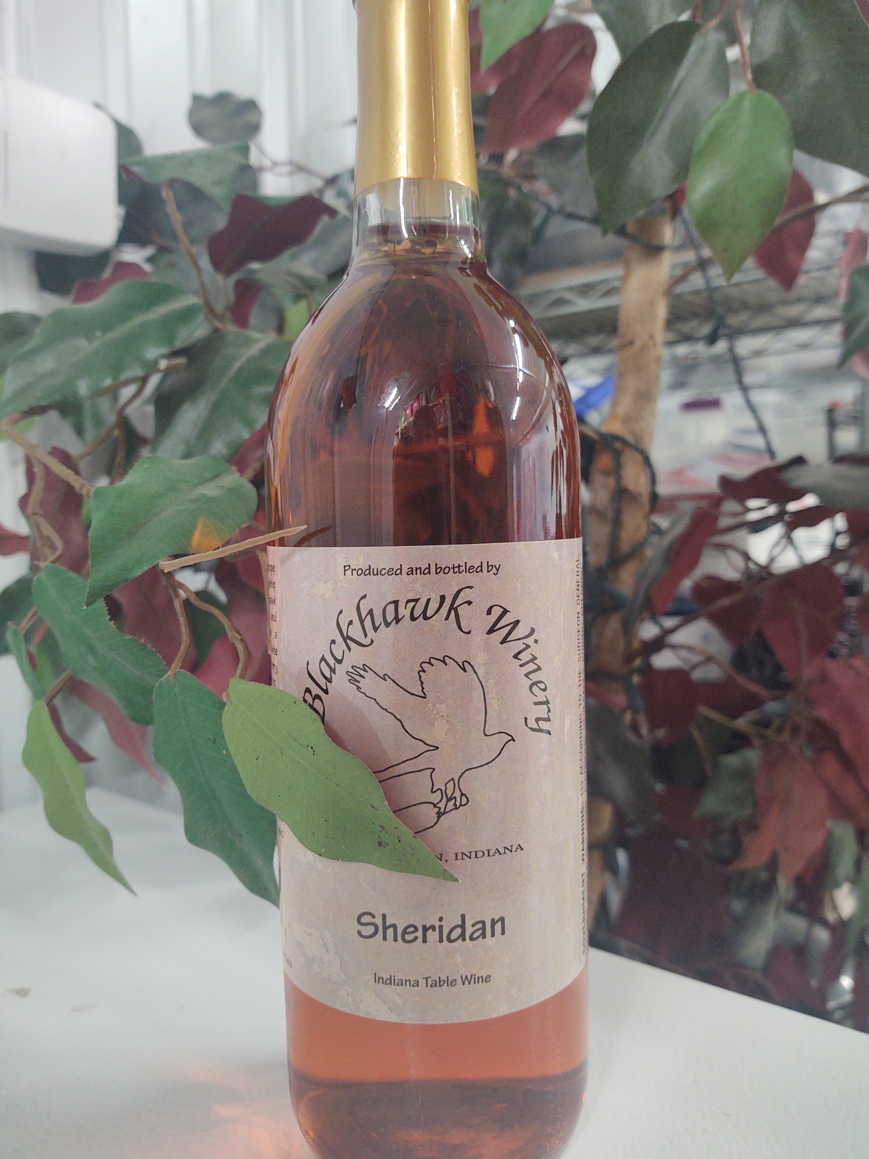 Bottle of Sheridan wine - wine from the vineyard in Sheridan, Indiana, made with Sheridan grapes. A wine you will find no where else. A rose that tastes like a very fruity white zin. 750 ml bottle. Wine can only be shipped to the following states: AK, AZ, CO, DC, FL, GA, HI, IA, ID, IL, IN, KS, LA, MA, MD, ME, MN, MO, NC, ND, NE, NH, NM, NV, NY, OH, OR, PA, SC, TN, TX, VA, VT, WA, WI, WV, WY