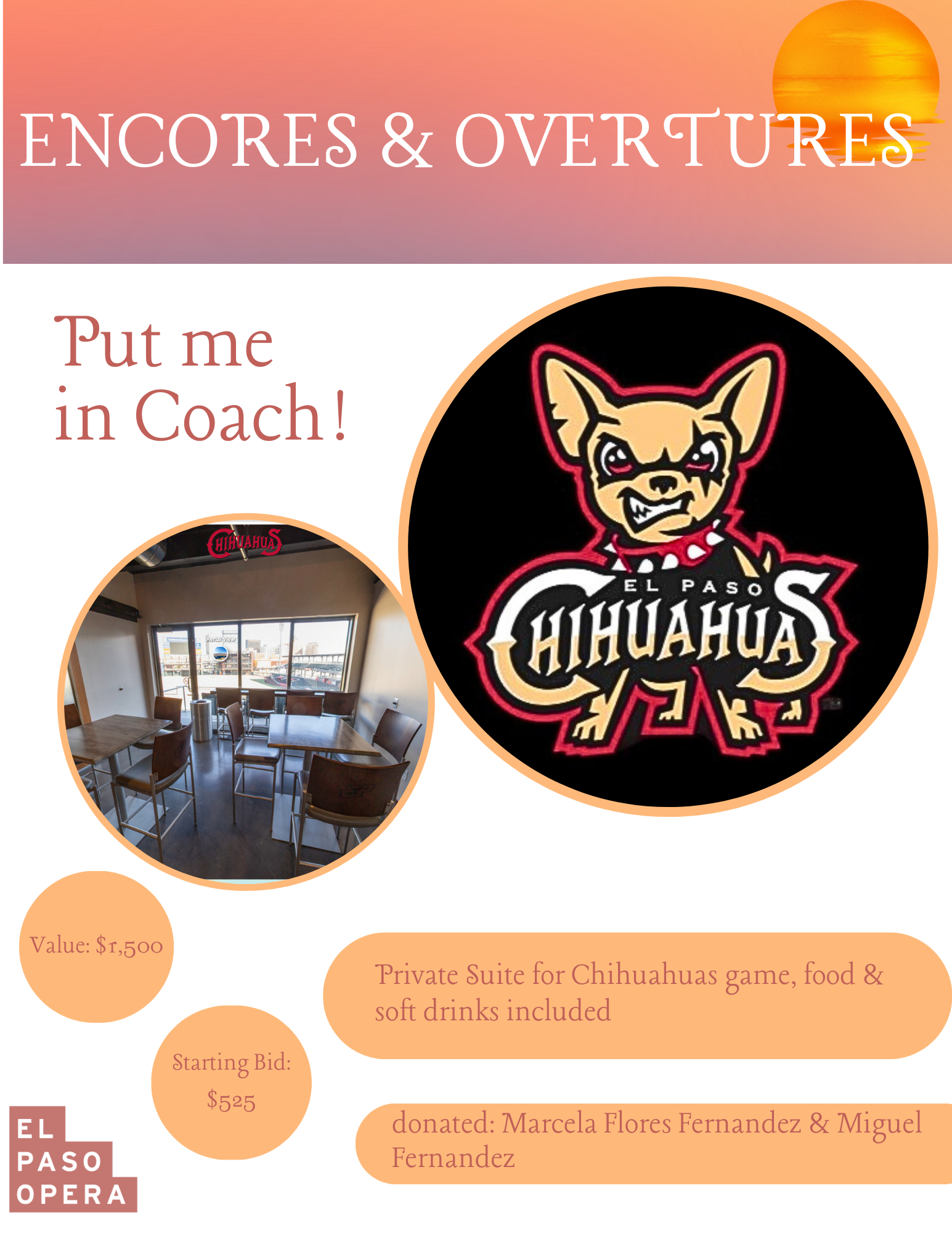 Private Suite for EP Chihuahuas game, tickets plus select fod and drink included