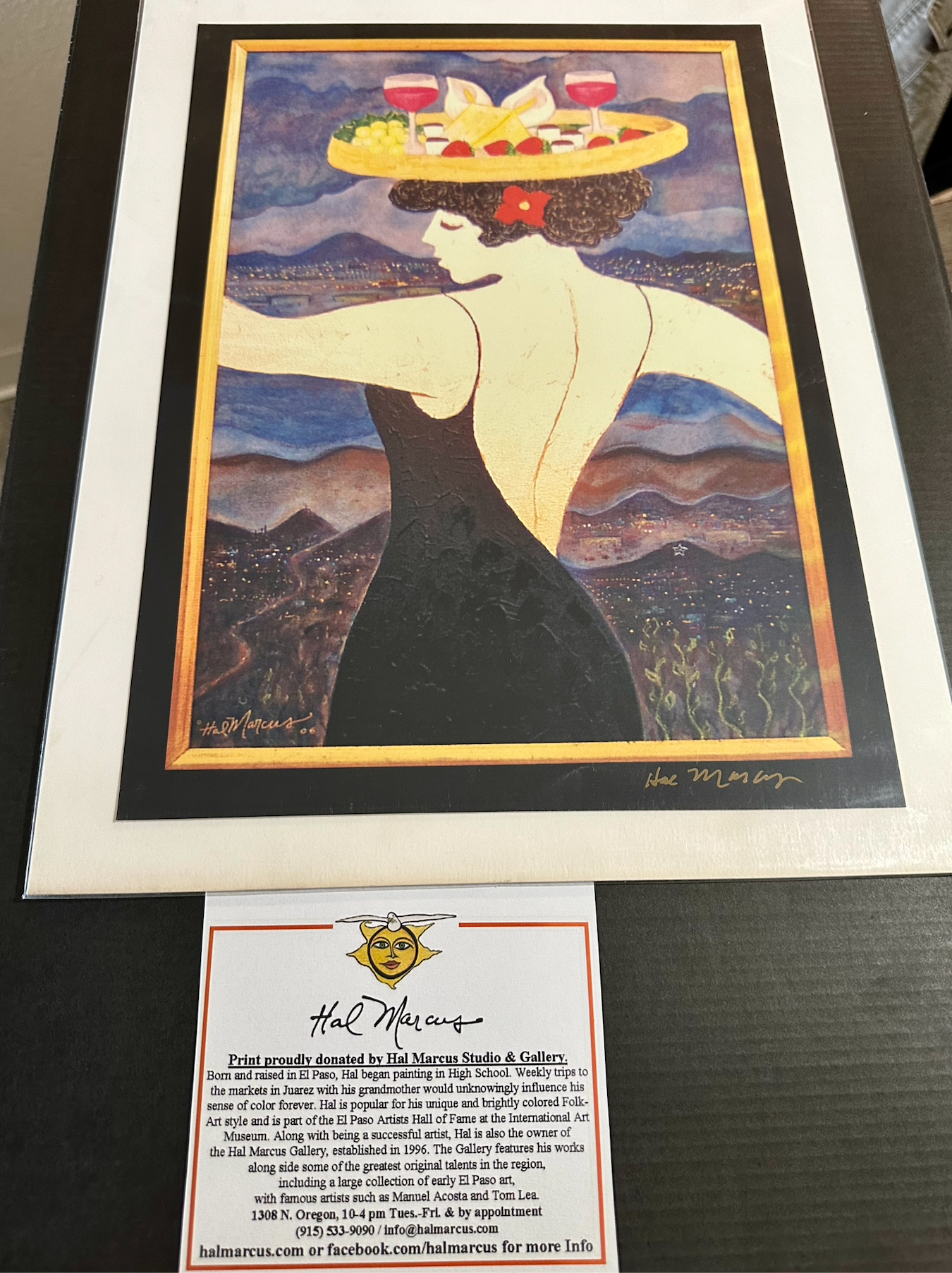 El Paso Native Hal Marcus Print of Woman with Wine and Charcuterie Board