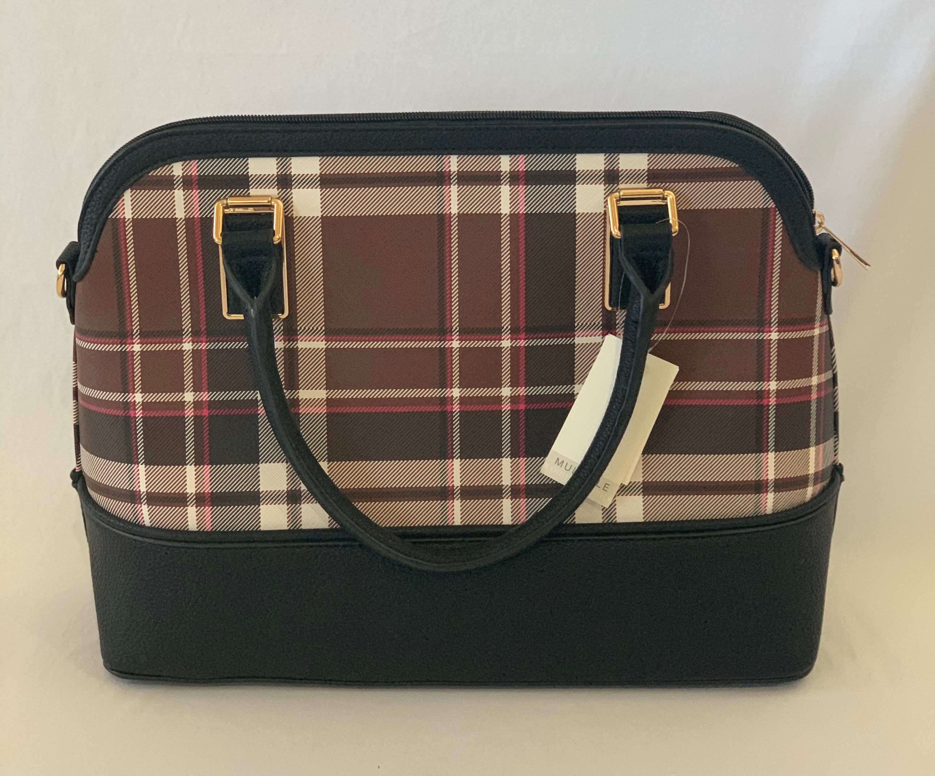 Plaid large handbag with shoulder strap included. Brand new with tags.