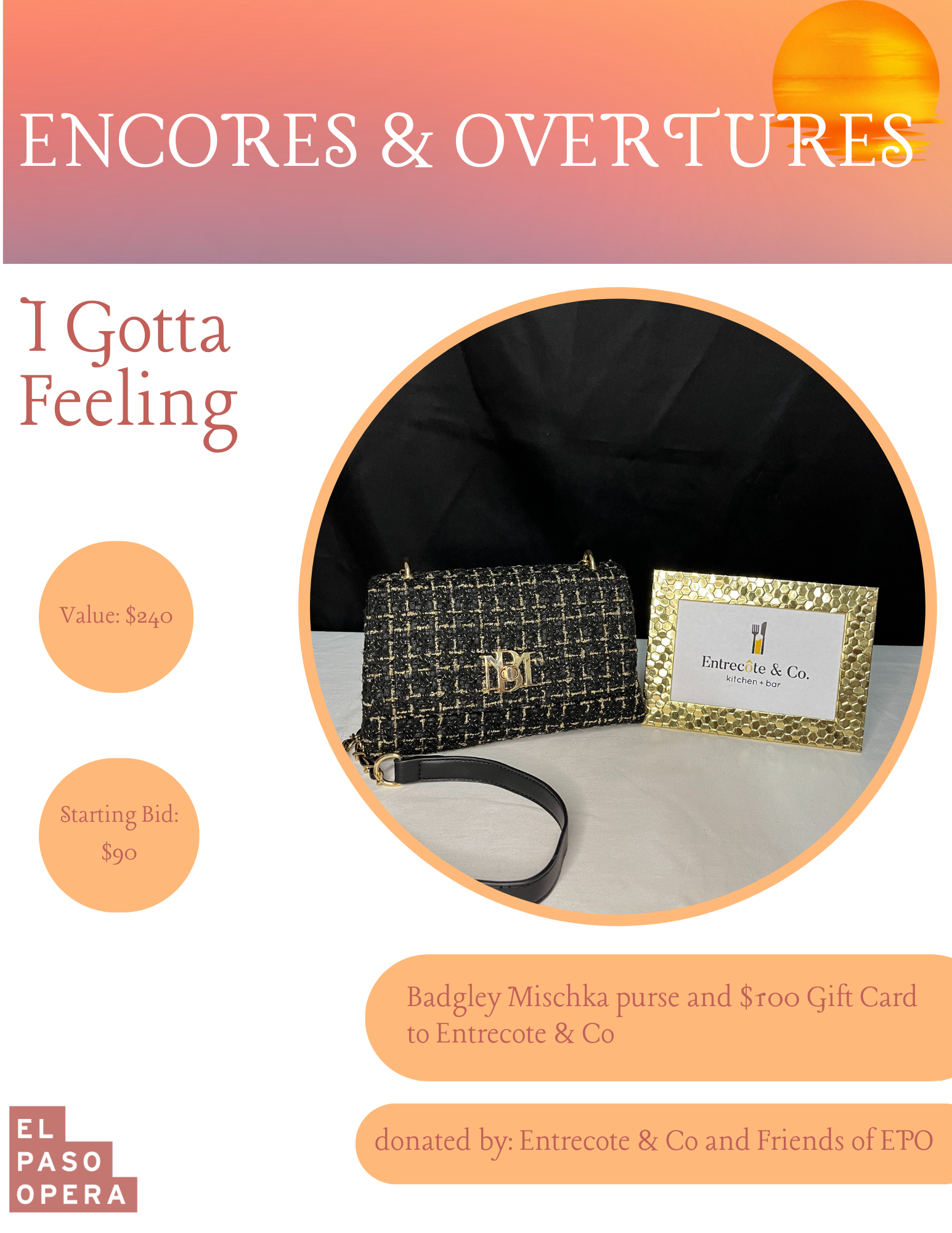 Bagdgley Mischka purse and Entrecote gift card for  $100
