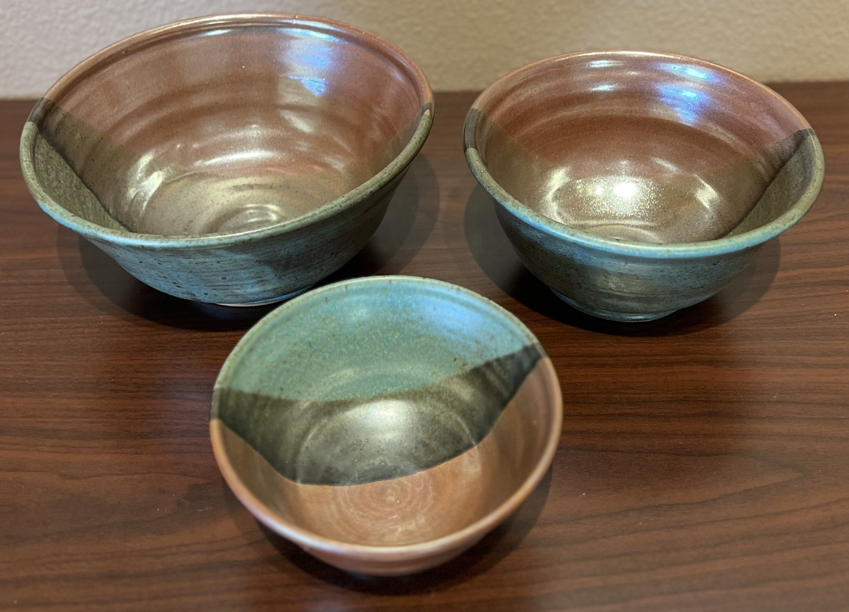 (3) Handmade Nesting Pottery Bowls