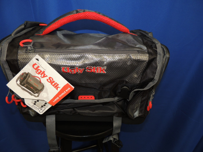 Ugly Stik tacklebox, holds FOUR boxes, Large in size, red and grey in color.
