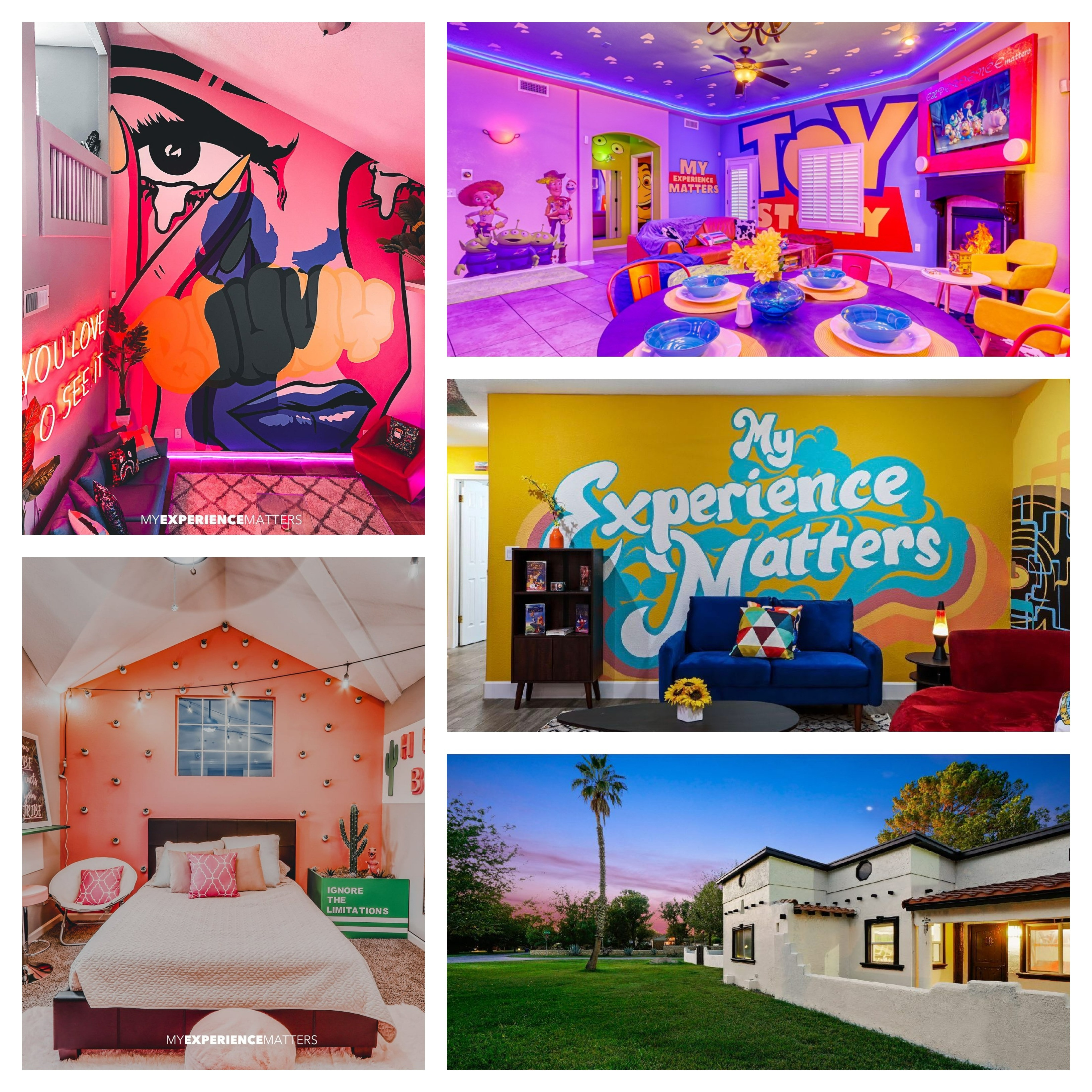 Enjoy two nights at one of My Experience Matters' themed vacation houses. Includes cleaning fees, Wi-Fi, TV, washer, dryer and other amenities. My Experience Matters is a short-term rental company located in El Paso, Texas with plans to expand across the world to cities such as Miami, Tulum, Dallas and more. To learn more, visit linktr.ee/myexperiencematters.