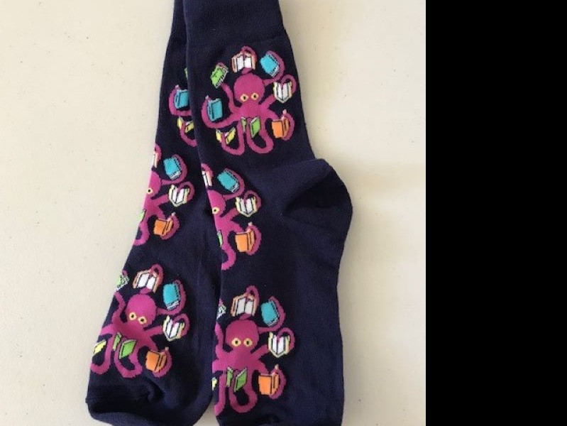 Ladies Octopus with Books - Navy Blue Socks