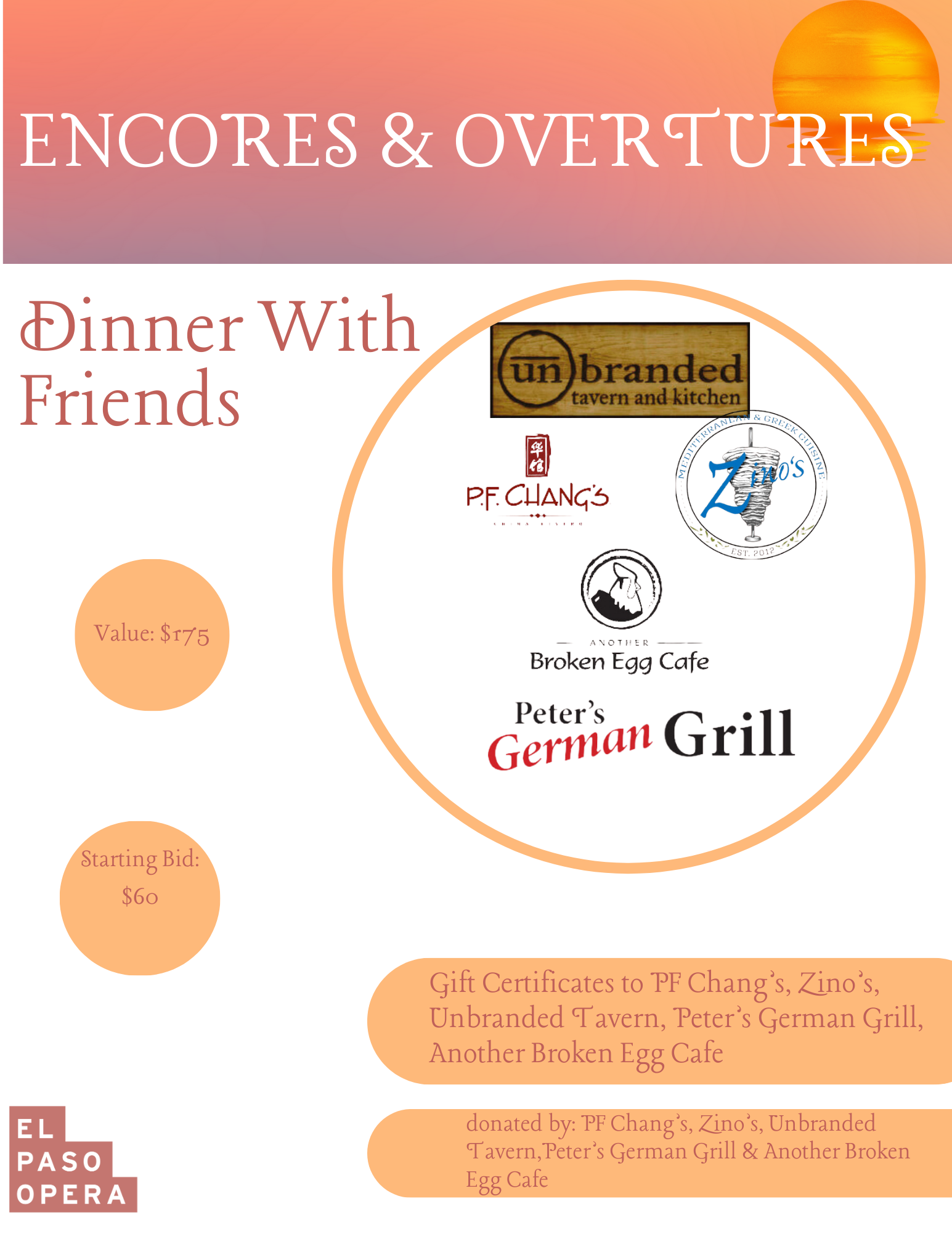 Gift cards to variety of west side restuarants