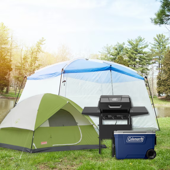 Upgrade your outdoor adventure with this dependable Coleman bundle featuring a weather-proof four-person tent, a spacious bug-free screen house, and a rolling insulated cooler that keeps your drinks cold, and a grill to round out your adventure.