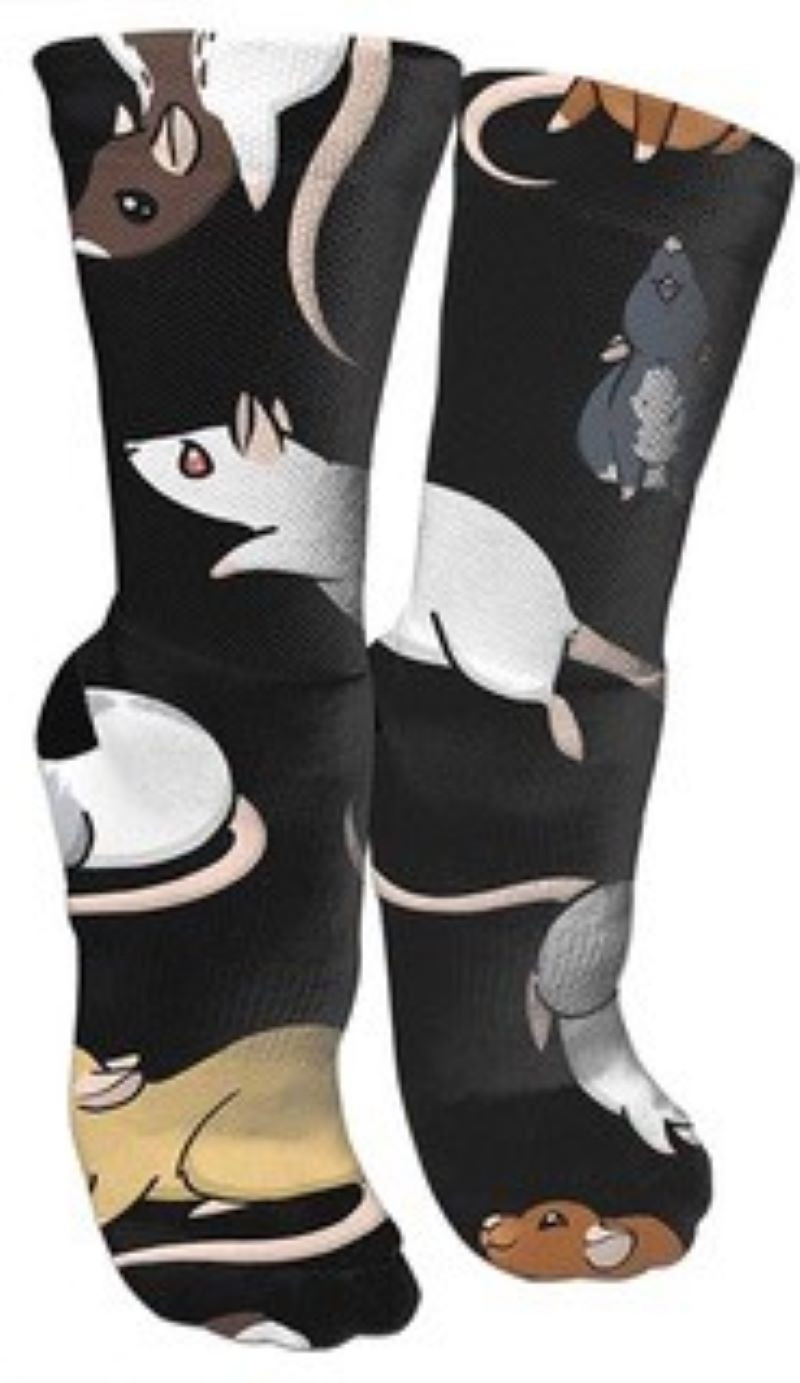 Crazy Rat Socks - 78% cotton, 20% nylon, 2% spandex. 7.9' bottom length, 7.9" tube length. One Size. Would fit youth or small foot