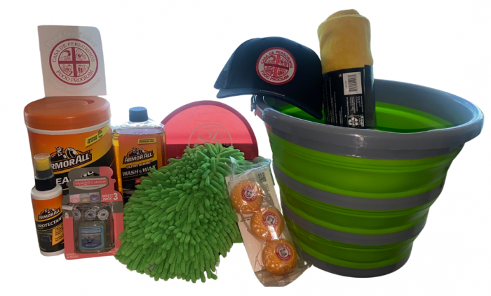 Car wash kit: bucket, CdP gear, ArmorAll products, shams,
