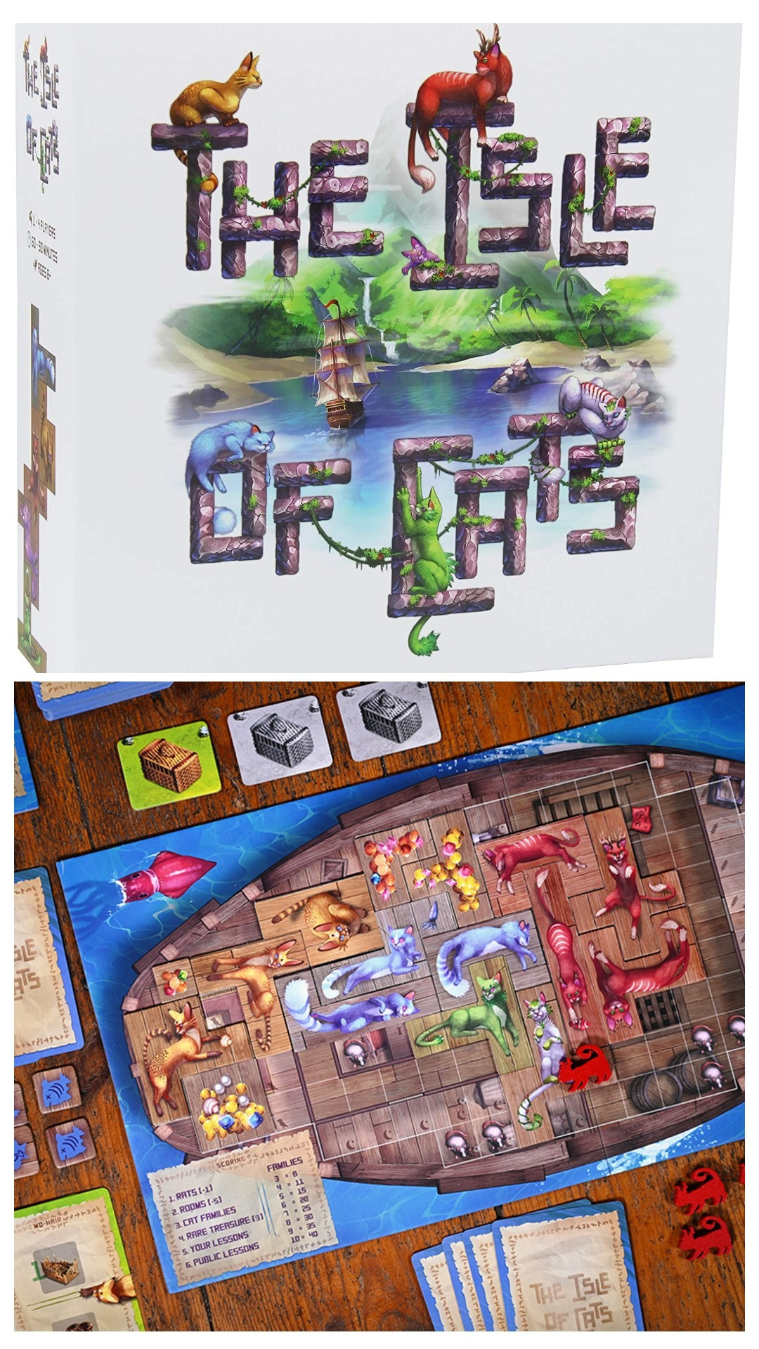 Isle of Cats Board Game - A competitive card-drafting polyomino cat-placement board game. 1-4 players/Ages 8+/Includes Solo & Family Mode)